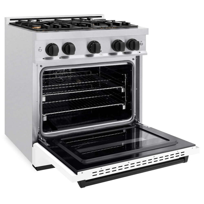 ZLINE 30" Dual Fuel Range, Gas Cooktop, Electric Convection Oven DuraSnow® Stainless Steel, Matte Black CDRSZ-30-MB