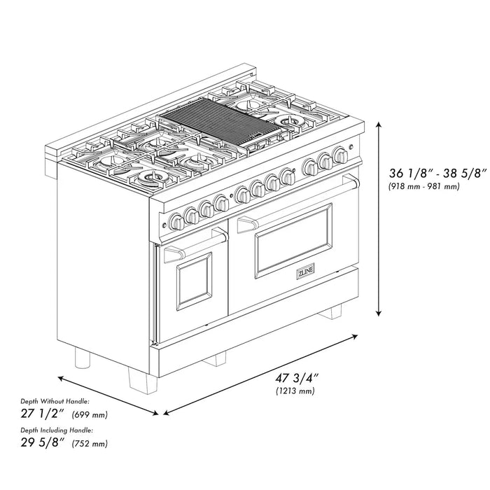 ZLINE 48" Bundle Range RAS-BM-48 & Range Hood 8654BM-48, 2KP-RASBMRH4809K