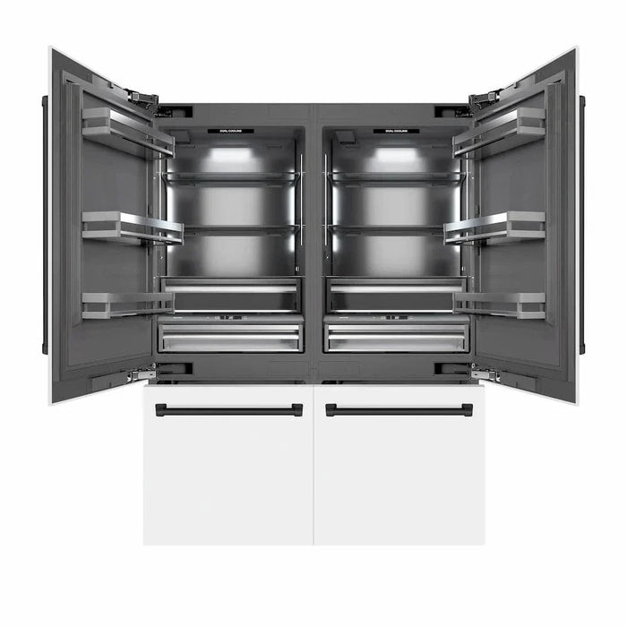 ZLINE 60" Built-In Bottom Freezer Refrigerator with Water Dispenser, Ice Maker, White Matte, Graphite Gray Interior, Matte Black GRBIVZ-WM-60-MB