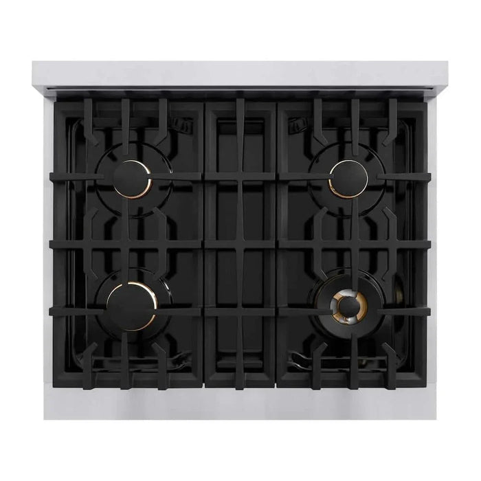 ZLINE 30" Classic Gas Range, Convection Gas Oven Stainless Steel, White Matte Door Champagne Bronze CGRZ-WM-30-CB