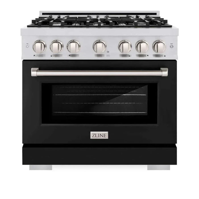 ZLINE 36" Select Dual Fuel Range Gas Cooktop Electric Convection Oven Stainless Steel Black Matte Door HDR-BLM-3609K