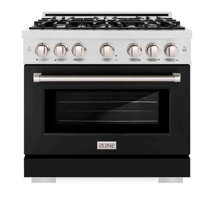 ZLINE 36" Select Gas Range Convection Gas Oven DuraSnow® Stainless Steel Black Matte Door HGRS-BLM-3609K