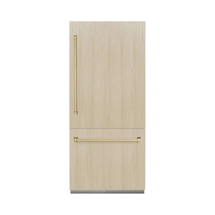 ZLINE 36" Panel Ready Built-In Bottom Freezer Refrigerator,Water Dispenser, Ice Maker, Champagne Bronze RBITZ-36-CB09K