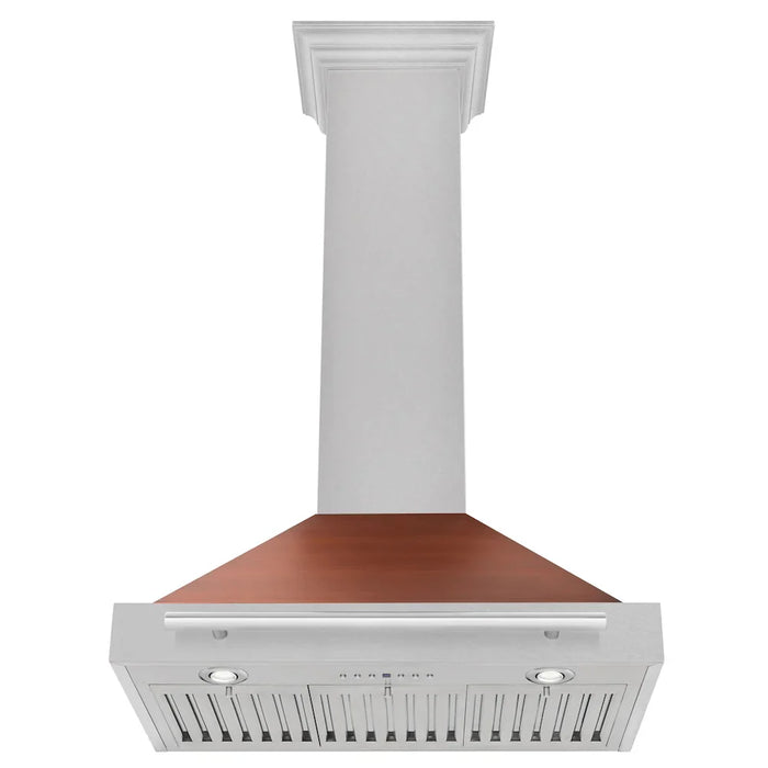 ZLINE Convertible Satin Stainless Steel Wall Mount Range Hood, Copper Shell, Stainless Steel Handle KB4SNX-C