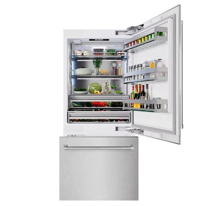 ZLINE 36" Built-In Bottom Freezer Refrigerator,Water Dispenser, Ice Maker, DuraSnow® Stainless Steel RBIT-SN-3609K