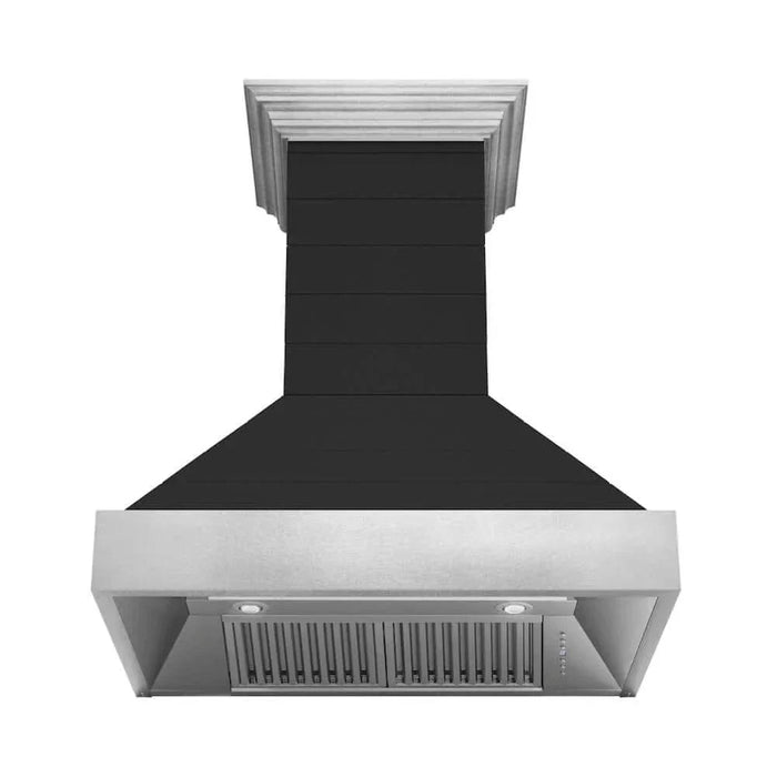 ZLINE Wooden Wall Mount Range Hood Rustic Shiplap Black Finish, Stainless Steel Accents 365CC-30