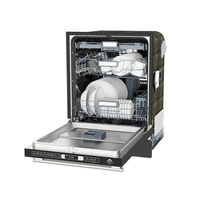 Forno Romano Espresso 24" Built-In Dishwasher in Black with Stainless Steel Handle, FDWBI8035-24BLK