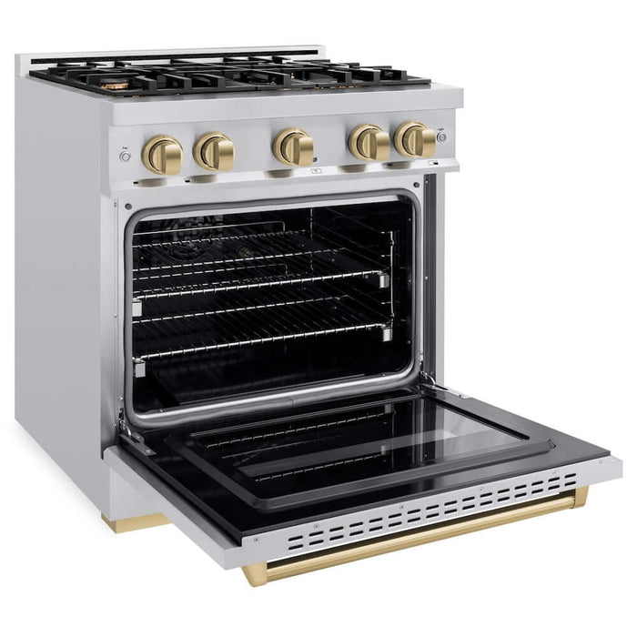 ZLINE 30" Dual Fuel Range, Gas Cooktop, Electric Convection Oven Stainless Steel, Champagne Bronze CDRZ-30-CB