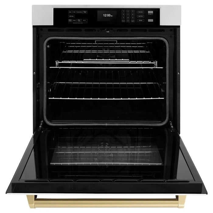 ZLINE 30" Autograph Edition Professional True Convection Single Wall Oven, Air Fry, Self Clean, White Matte, Champagne Bronze WASZ-WM-30-CB