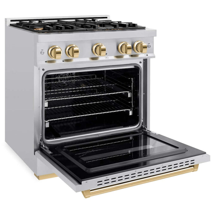 ZLINE 30" Dual Fuel Range, Gas Cooktop, Electric Convection Oven Stainless Steel, Gold CDRZ-30-G