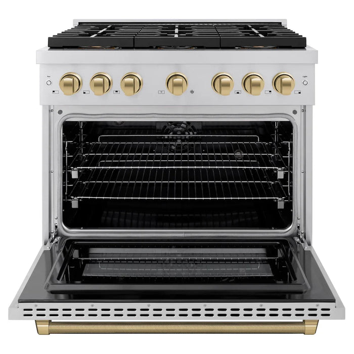 ZLINE Autograph Edition 36" Paramount Gas Range, DuoPro™ Cooktop, Gas Convection Oven, Stainless Steel, Helix Handle PSGRZ-36-KCB