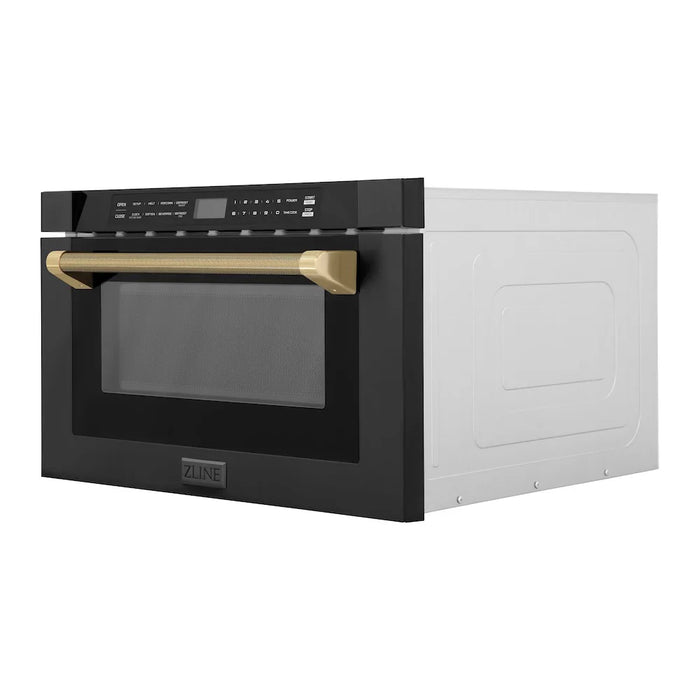 ZLINE Autograph Edition 24" Built-in Microwave Drawer, Black Stainless Steel, Helix Handle MWDZ-1-BS-H-KCB