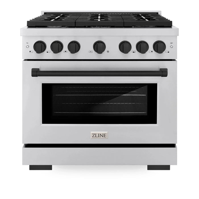 ZLINE 36"Paramount Dual Fuel Range Stainless Steel Matte Black SDRZ-36-MB09K