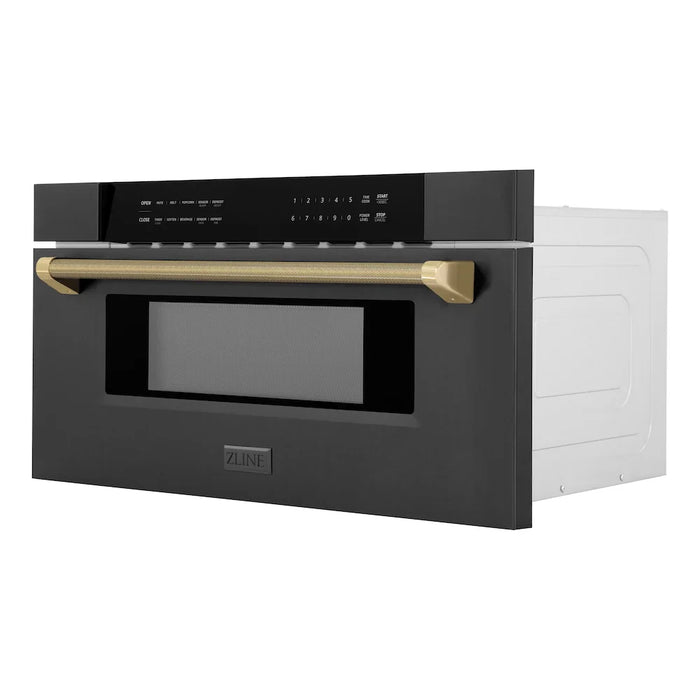 ZLINE Autograph Edition 30" Built-in Microwave Drawer, Black Stainless Steel, Helix Handle MWDZ-30-BS-KCB