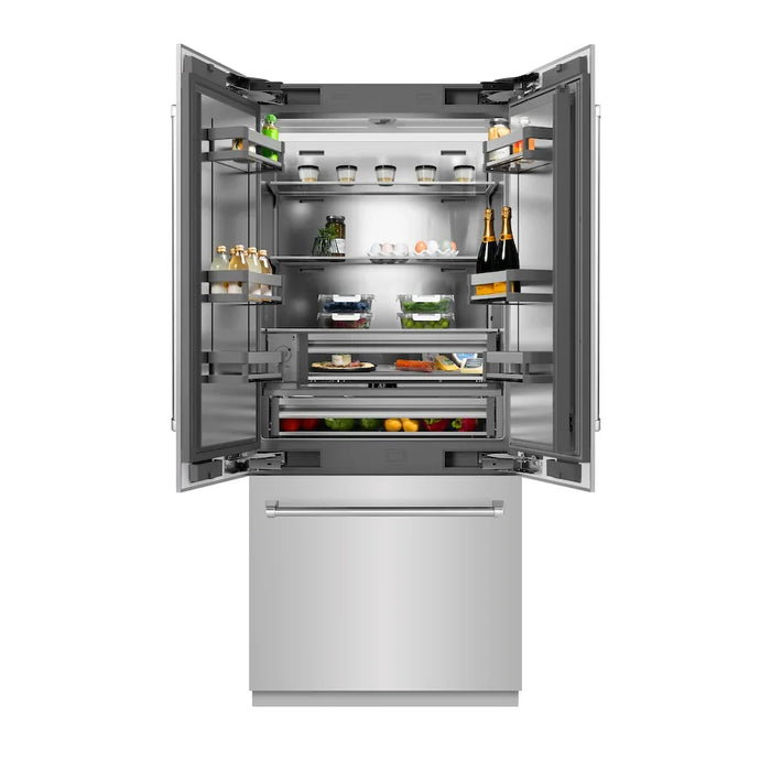ZLINE 36" French Door Built-In Bottom Freezer Refrigerator, Water Dispenser, Ice Maker, Stainless Steel SRBIV-304-3609K