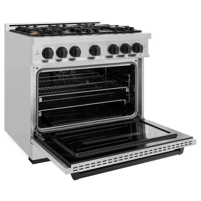 ZLINE 36" Dual Fuel Range, Gas Cooktop, Electric Convection Oven Stainless Steel, Matte Black CDRZ-36-MB09K