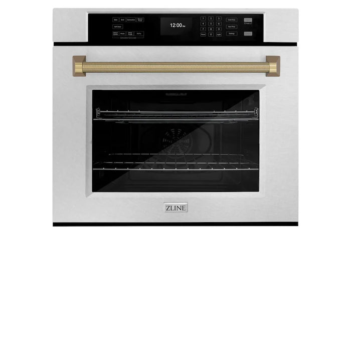 ZLINE Autograph Edition 30" Professional True Convection Single Wall Oven, Air Fry, Self Clean, Stainless Steel, Helix Handles WASSZ-30-KCB