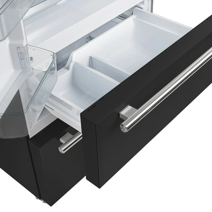 Forno Espresso Moena 36"French Door Refrigerator, Black with Antique Brass Handle FFRBI1820-36BLK