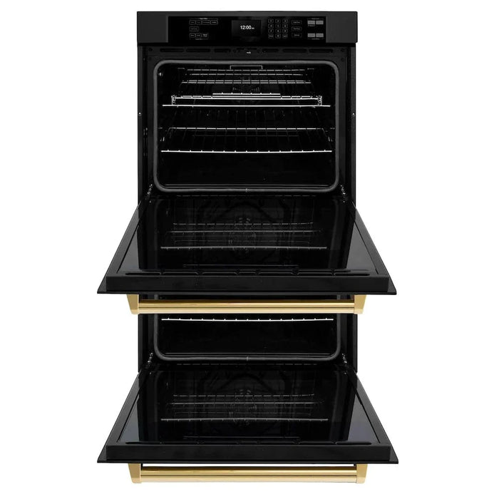 ZLINE 30"Professional True Convection Double Wall Oven, Air Fry, Self Clean Black Stainless Steel, Gold WADBZ-30-G