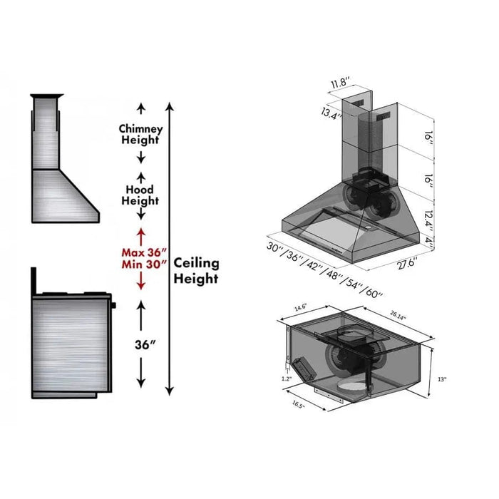 ZLINE 36" Remote Blower Wall Mount Range Hood in Stainless Steel, 697-RS-36-400 - Farmhouse Kitchen and Bath