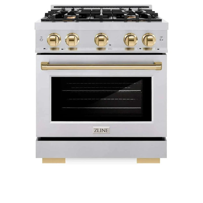 ZLINE 30" Select Dual Fuel Range Gas Cooktop Electric Convection Oven Stainless Steel Gold HDRZ-30-G09K