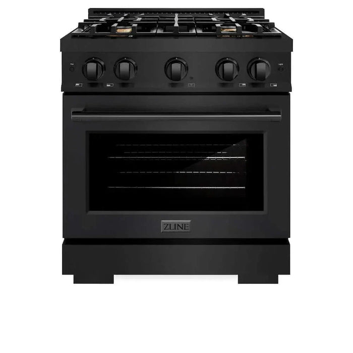 ZLINE 30" Select Dual Fuel Range Gas Cooktop Electric Convection Oven Black Stainless Steel Brass Burners HDRB-BR-3009K