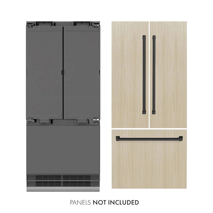 ZLINE 36" Panel Ready Built-In Bottom Freezer Refrigerator,Water Dispenser, Ice Maker,Graphite Gray, Matte Black GRBIVZ-36-MB09K