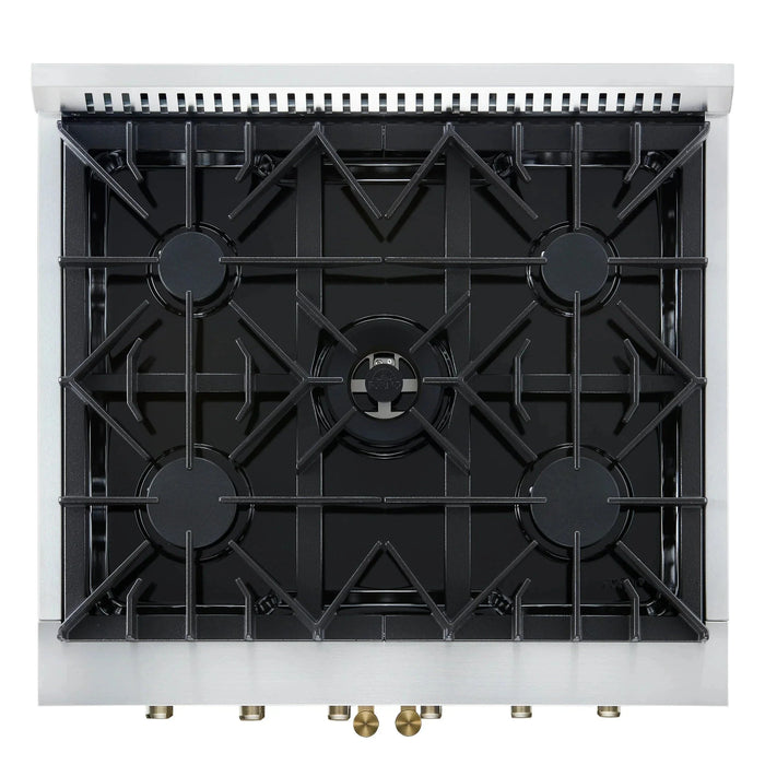 Forno Galiano 30" French Door Gas on Gas Range White Antique Brass Trim FFSGS6444-30WHT