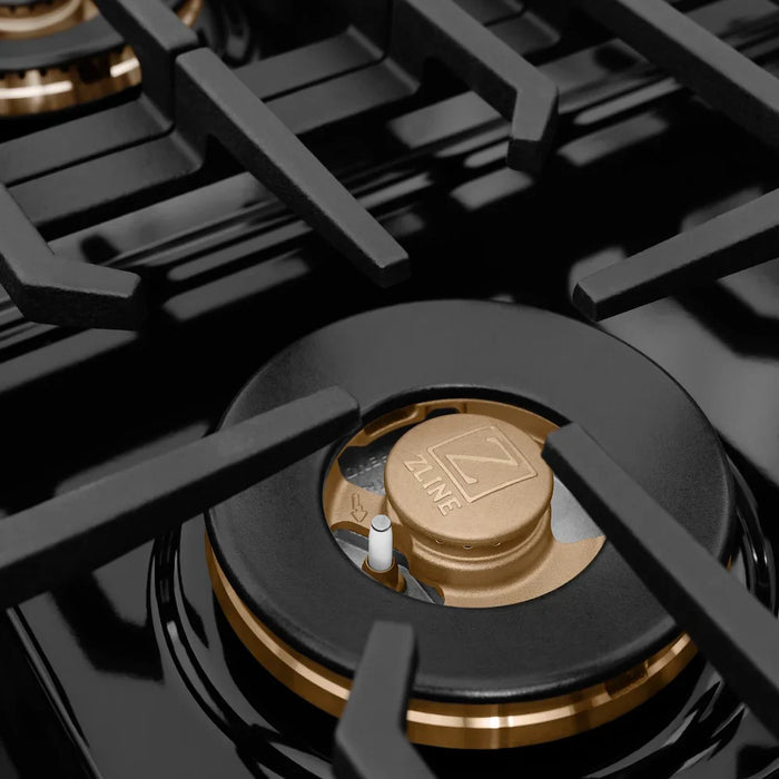 ZLINE Autograph Edition 36" Paramount Gas Range, Cooktop, Gas Convection Oven, Black Stainless Steel, Helix Handle SGRBZ-36-KCB