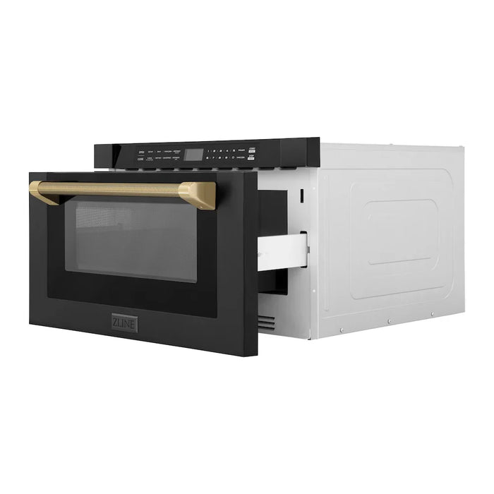 ZLINE Autograph Edition 24" Built-in Microwave Drawer, Black Stainless Steel, Helix Handle MWDZ-1-BS-H-KCB