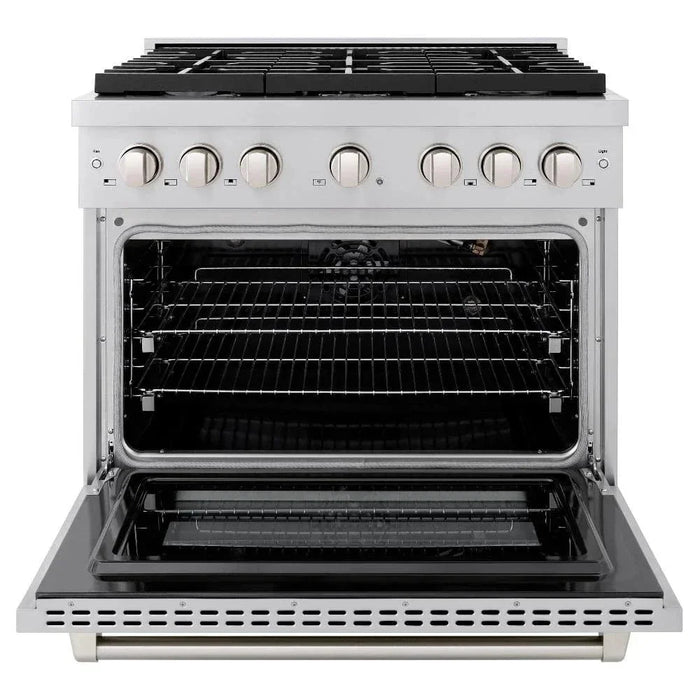 ZLINE 36"Paramount Dual Fuel Range Stainless Steel, Brass Burner, SDR-BR-3609K