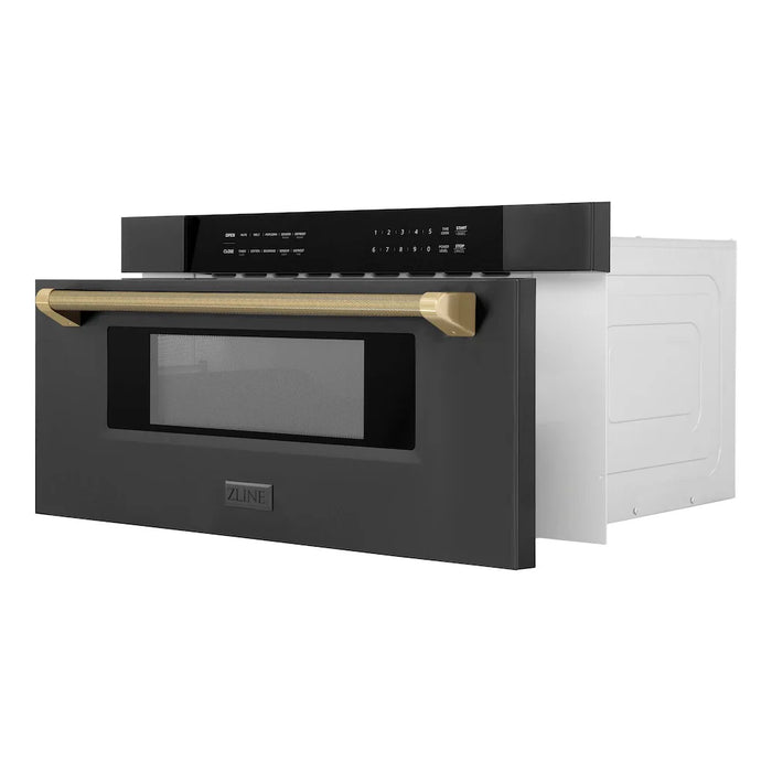 ZLINE Autograph Edition 30" Built-in Microwave Drawer, Black Stainless Steel, Helix Handle MWDZ-30-BS-KCB