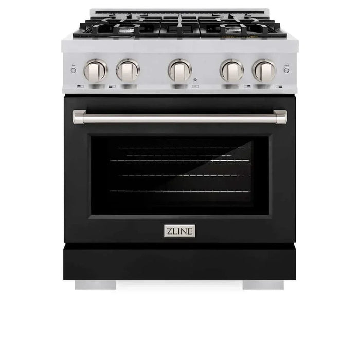 ZLINE 30" Select Dual Fuel Range Gas Cooktop Electric Convection Oven Stainless Steel Black Matte Door HDR-BLM-3009K