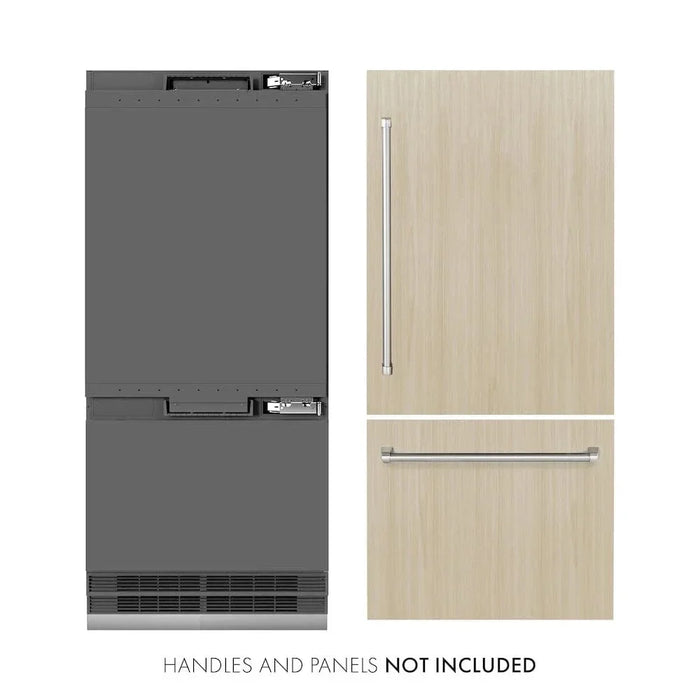 ZLINE 36" Panel Ready Built-In Bottom Freezer Refrigerator,Water Dispenser, Ice Maker,Graphite Gray GRBIT-3609K