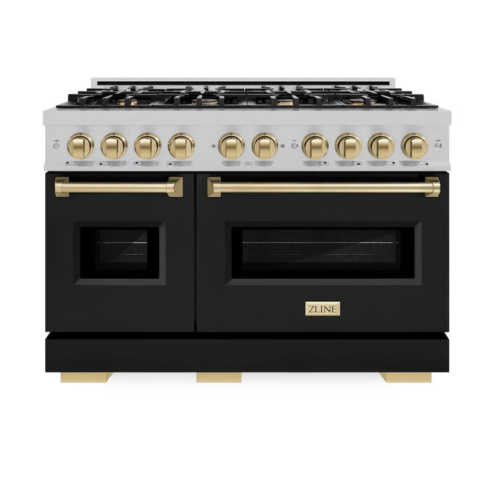 ZLINE 48"Classic Gas Range, Convection Gas Oven, Stainless Steel, Black Matte Door, Accents CGRZ-BLM-48-CB09K