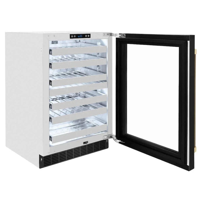 ZLINE 24" Touchstone Dual Zone 44 Bottle Wine Cooler Black Stainless Steel Glass Door Champagne Bronze Handle  RWDOZ-BS-24-CB