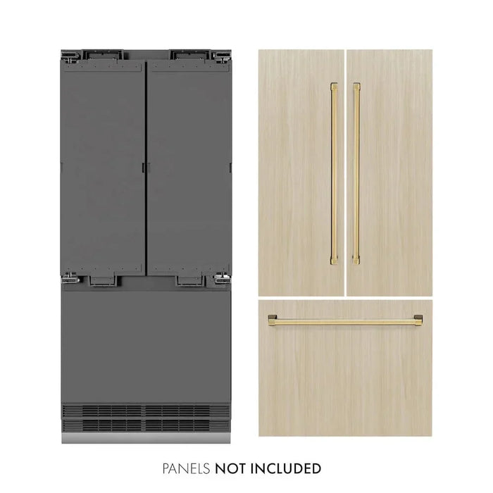 ZLINE 36" Panel Ready Built-In Bottom Freezer Refrigerator,Water Dispenser, Ice Maker,Graphite Gray, Gold GRBIVZ-36-G09K