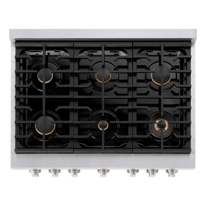 ZLINE 36"Paramount Dual Fuel Range DuraSnow® Brass Burners SDRS-BR-3609K