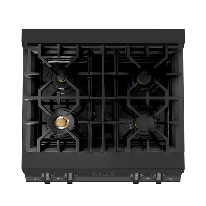 ZLINE Kitchen Package Refrigerator, Rangetop, Rangehood, Wall Oven, 4KPR-RTBRH30-AWS09K