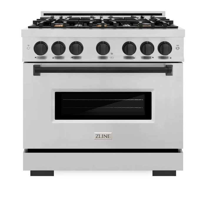 ZLINE 36" Dual Fuel Range, Gas Cooktop, Electric Convection Oven Stainless Steel, Matte Black CDRZ-36-MB09K