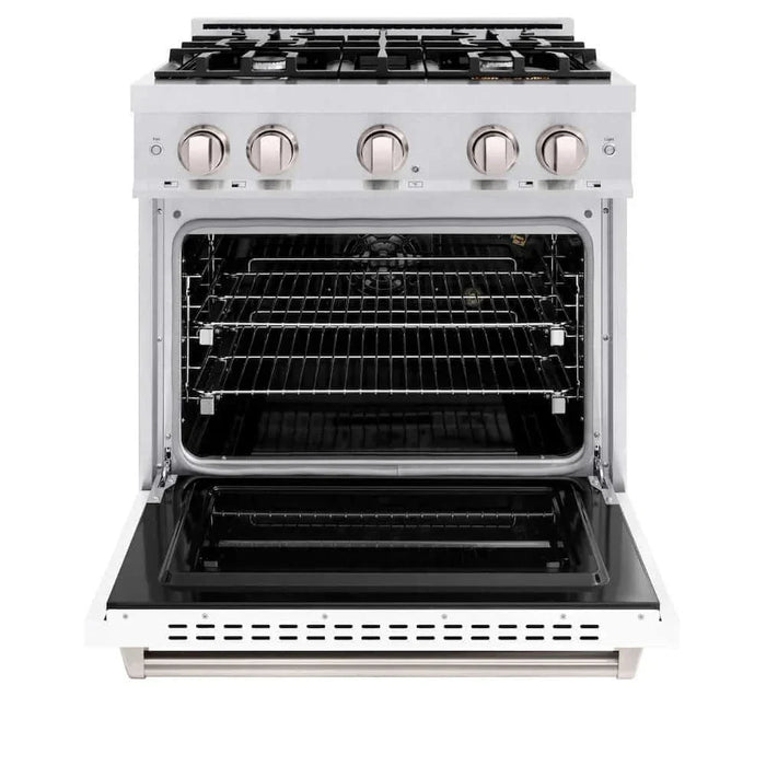 ZLINE 30"Classic Gas Range, Convection Gas Oven, DuraSnow® Stainless Steel, White Matte Door CGRS-WM-3009K