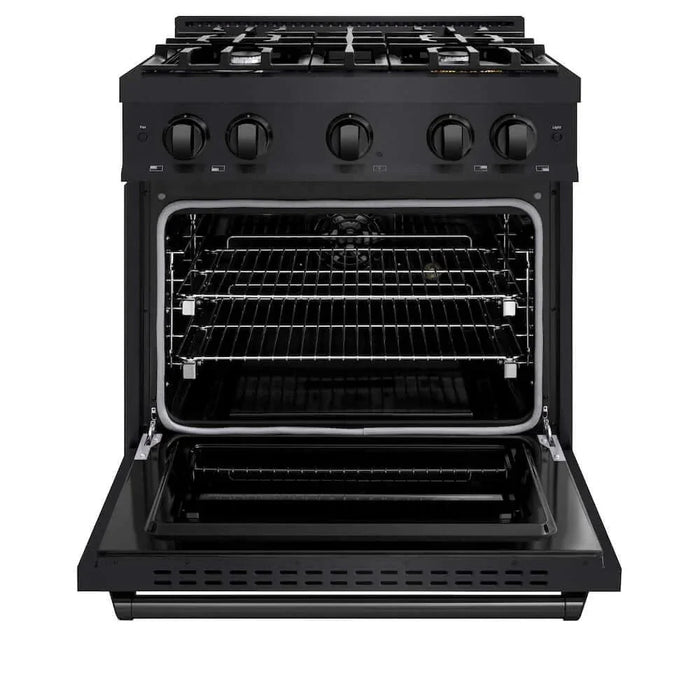 ZLINE 30" Dual Fuel Range, Gas Cooktop, Electric Convection Oven Black Stainless Steel, CDRB-30