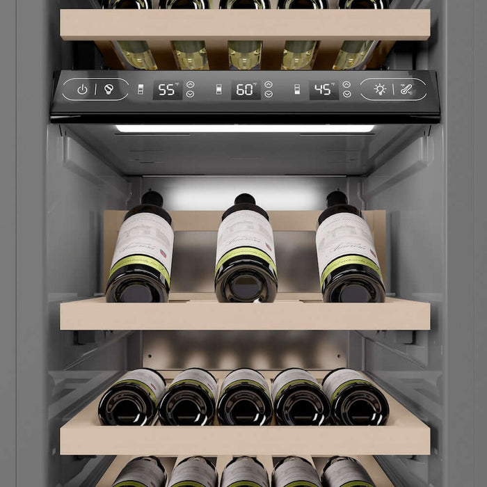 ZLINE 18"Triple Zone 68 Bottle Right Hinge Column Wine Cooler, White Matte Stainless Steel RCWVR-WM-18