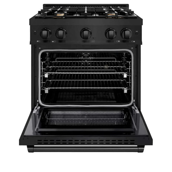 ZLINE 30" Select Dual Fuel Range Gas Cooktop Electric Convection Oven Black Stainless Steel Brass Burners HDRB-BR-3009K