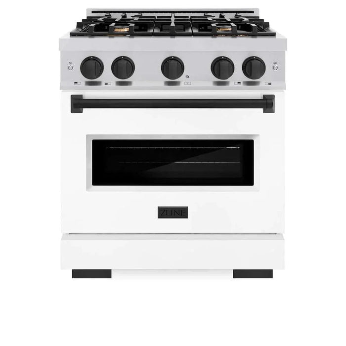 ZLINE 30" Dual Fuel Range, Gas Cooktop, Electric Convection Oven Stainless Steel, White Matte Matte Black CDRZ-WM-30-MB