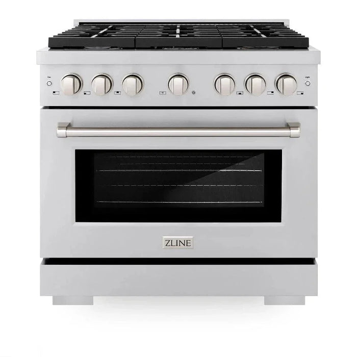 ZLINE 36"Paramount Dual Fuel Range Stainless Steel, Brass Burner, SDR-BR-3609K