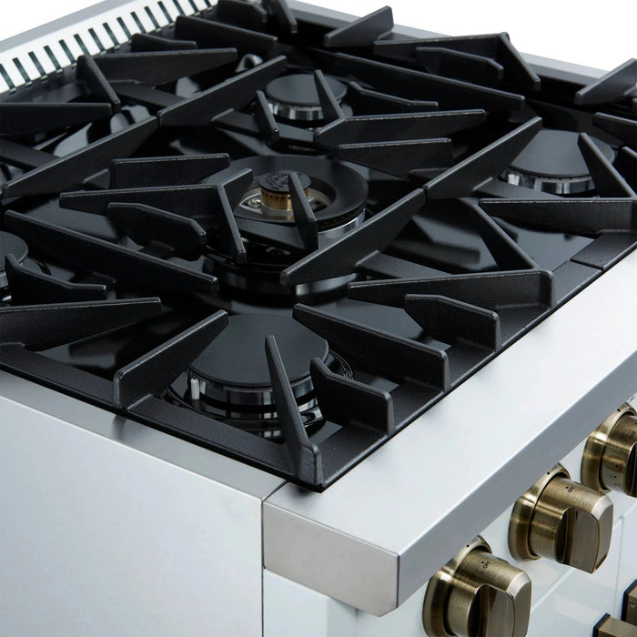 Forno Galiano 30" French Door Gas on Gas Range White Antique Brass Trim FFSGS6444-30WHT