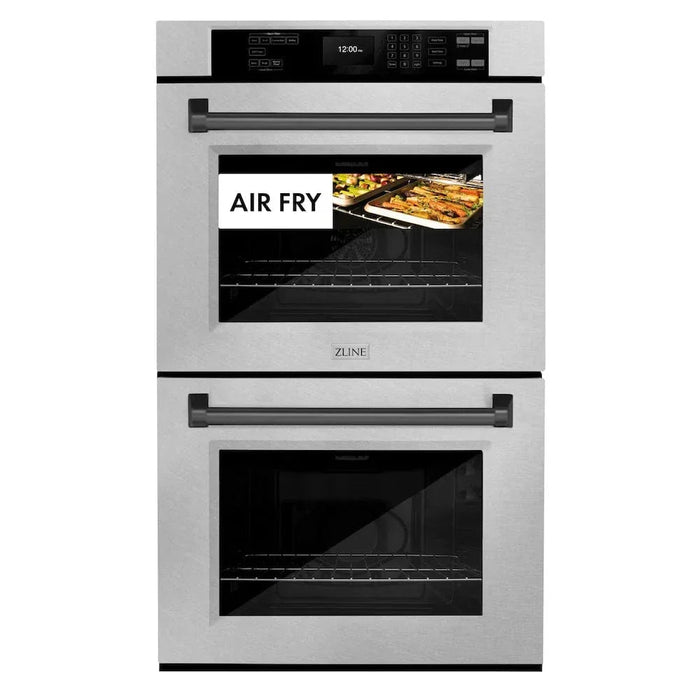 ZLINE 30"Professional True Convection Double Wall Oven, Air Fry, Self Clean, DuraSnow® Matte Black WADSZ-30-MB