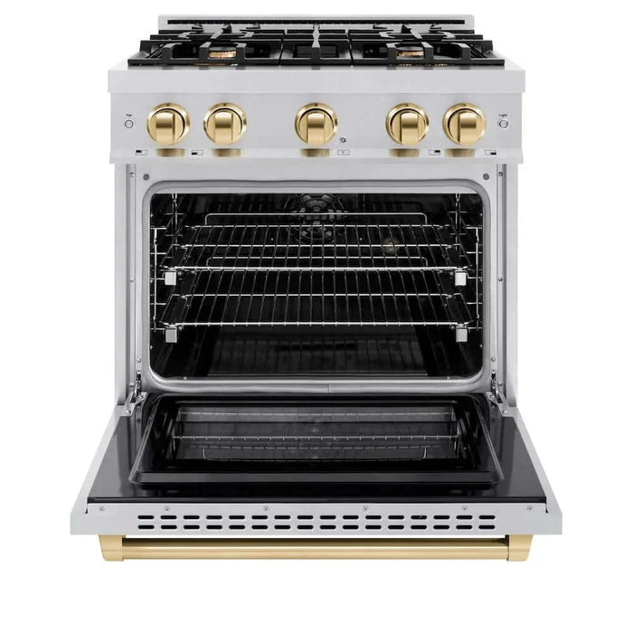 ZLINE 30" Select Dual Fuel Range Gas Cooktop Electric Convection Oven Stainless Steel Gold HDRZ-30-G09K