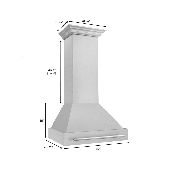 ZLINE 30" DuraSnow® Stainless Steel Range Hood with Color Shell Options 8654SNX-BLM-3009K